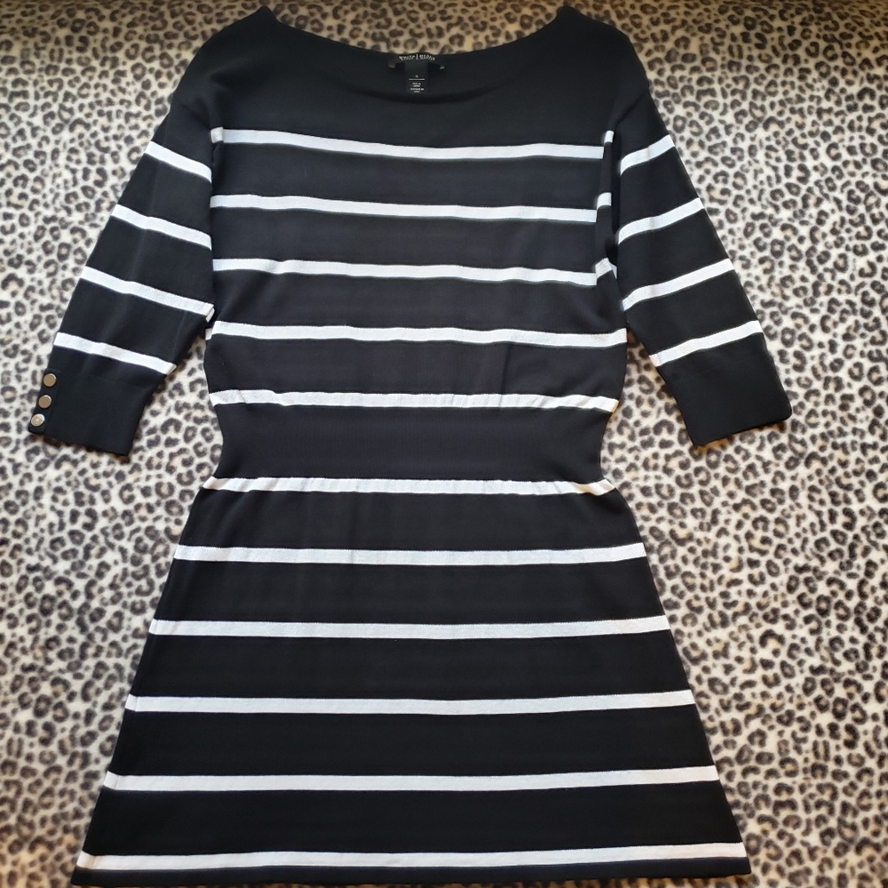 WHBM Black and White Sweater Stripe Tunic Top, Size Medium, EUC, Style 57009817